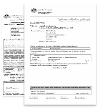 Ciala Birdnest import permit Australia